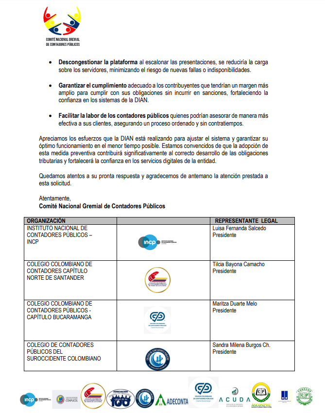 sandramile828's tweet photo. Tercer comunicado Comité Gremial Contadores Públicos de Colombia. Ampliación de los plazos establecidos en el Decreto 2229 de 2023 debido a la contingencia tecnológica y prevención de sobrecarga en la plataforma.
@DIANColombia 
@DefensoriaDIAN https://t.co/UH9LxNLdV9