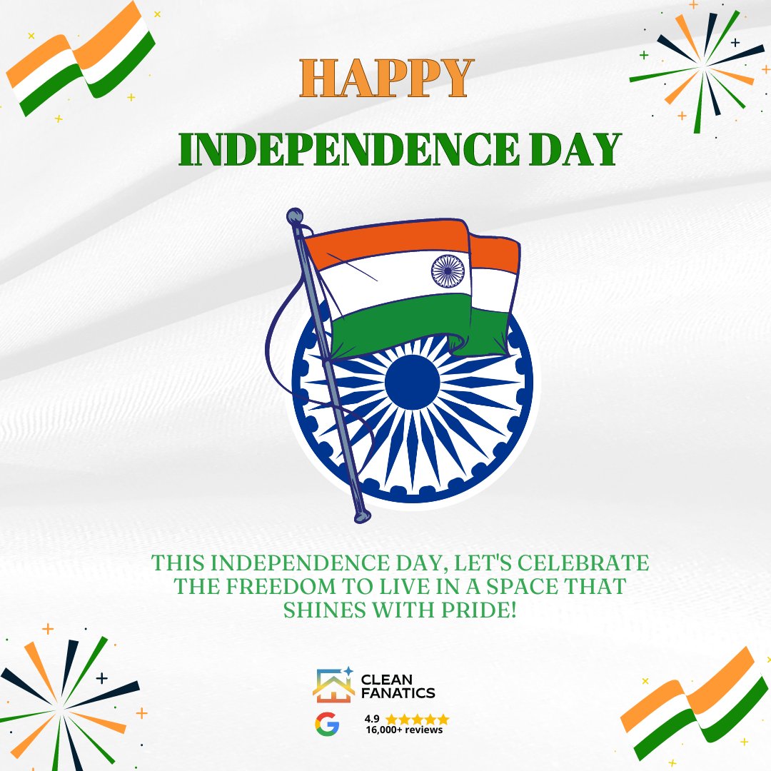 Happy Independence Day! 🇮🇳

Let's celebrate our freedom by pledging to keep our surroundings as clean and beautiful as our nation's spirit. 🤝

#SwachhBharat #India #Cleanliness #Patriotism #ServeTheNation #IndependenceDay2024 #CleanIndia