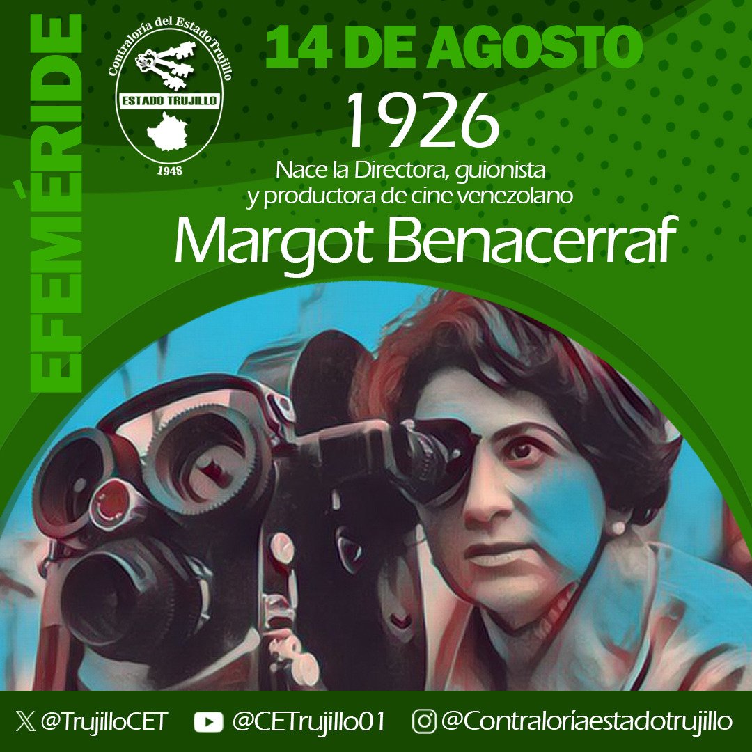 En 1926 nace la Directora, guionista y productora de cine venezolano Margot Benacerraf, egresada en la primera promoción de Filosofía y Letras de la Universidad Central de Venezuela, amante irreverente del cine y la dramaturgia, icono de la cinematografía en el país y el mundo.