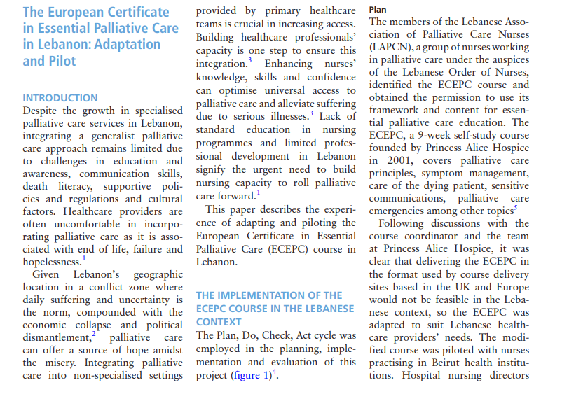 Proud of the sixteen nurses from Beirut who successfully completed the European Certificate of Essential Palliative Care Course-the Lebanese version. Here is the report published at the BMJ ! Looking forward for a multidisciplinary cohort of participants in the next round