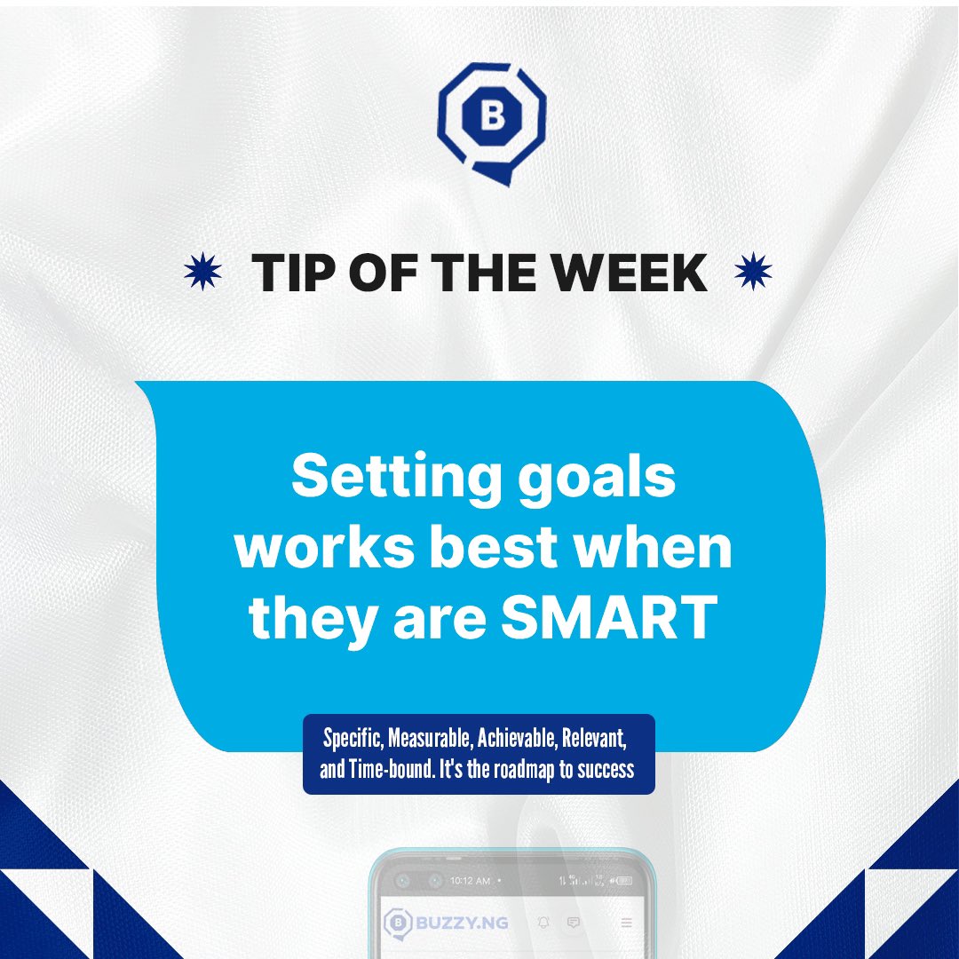 Buzzy_ng's tweet photo. Well-though- out goals turn vision into reality. Set clear objectives, track progress, align goals with your vision, and set deadlines. 📊

#TipOfTheWeek #buzzyng #businesstips #smallbusinessowners #nigerianbusiness EFCC Mohbad Dstv DonBello Yemi Aladdin Foodstuff Kellyrae https://t.co/TvqcSQTyUX