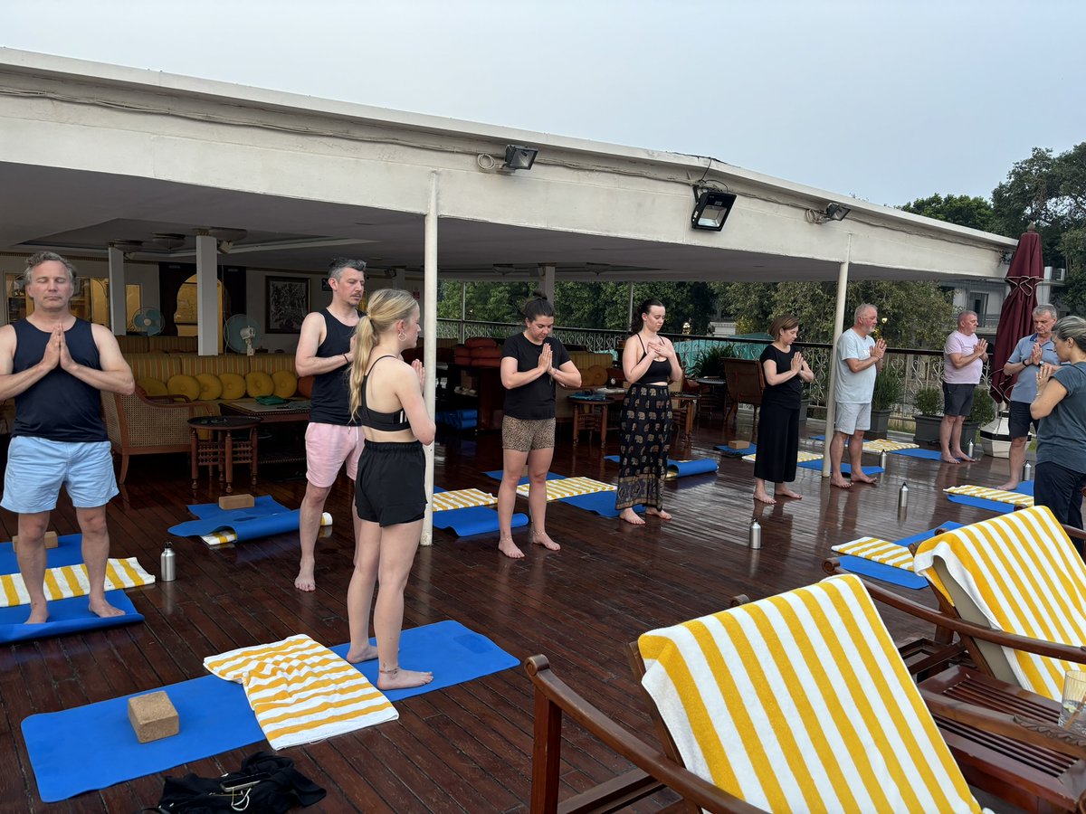 GRiverCruising's tweet photo. India’s Golden Triangle &amp; the Sacred Ganges River Cruise
Sunset Yoga on the Ganges Voyager 11
As part of the wellness programme, we were able to do sunset yoga on deck whilst cruising the Ganges, an unforgettable experience.
#yoga #rivercruise #ganges #indianrivercruise https://t.co/VUXmKVT0Hl