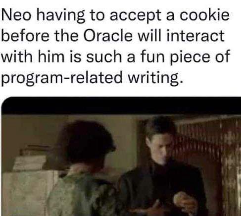 Even Neo had to “Accept cookies to continue”
