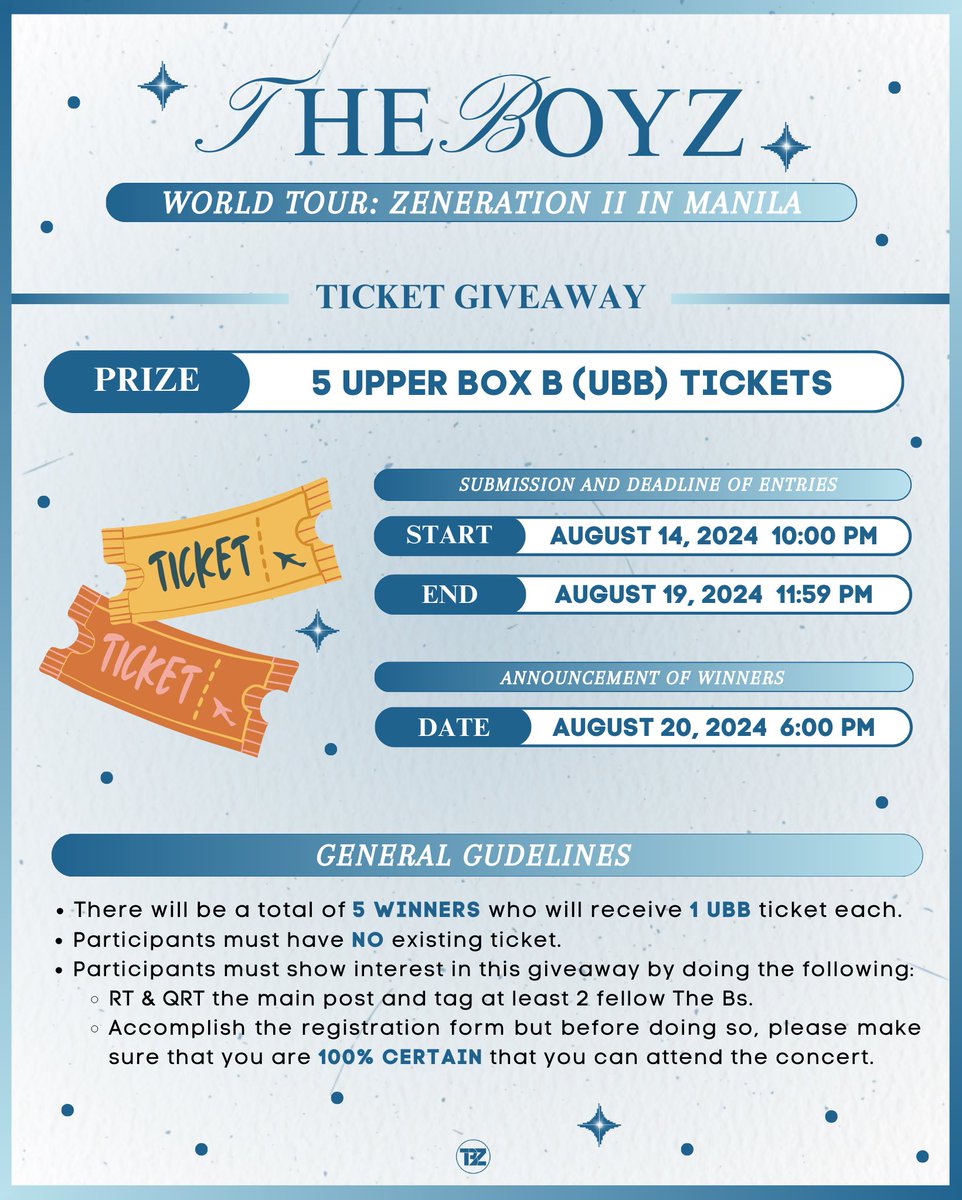 jjyeonized's tweet image. The excitement is getting real as we want to give chances to 5 lucky The Bs to see THE BOYZ on August 25! 

Join our giveaway and make your dreams come true as we will be giving away a total of 5 UBB tickets for #ZENERATION2inMNL 🍀

📝 Registration Form: tinyurl.com/ubbtix