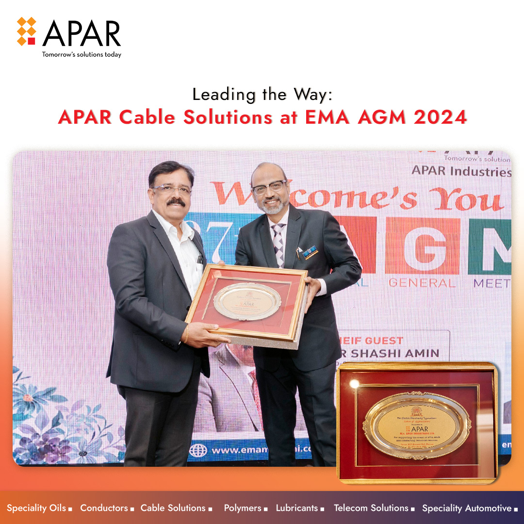 AparIndustries's tweet image. Our Cable Solutions CEO, Mr. Shashi Amin, was the chief guest and speaker at the 87th Annual General Meeting (AGM) of the Electric Merchants Association (EMA) in 2024!

#APARCableSolutions #EMAAGM2024 #CorporateResponsibility #Sustainability #Innovation #CommunityEngagement