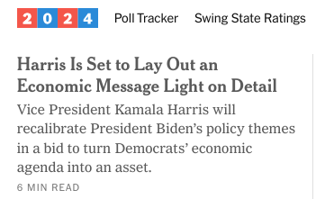 .<a href="/KamalaHarris/">Kamala Harris</a> hasn't given the speech yet and the goddamned Times is already giving her bad reviews. And she has already begun to give her economic policy, placing blame for prices where it belongs, on companies.