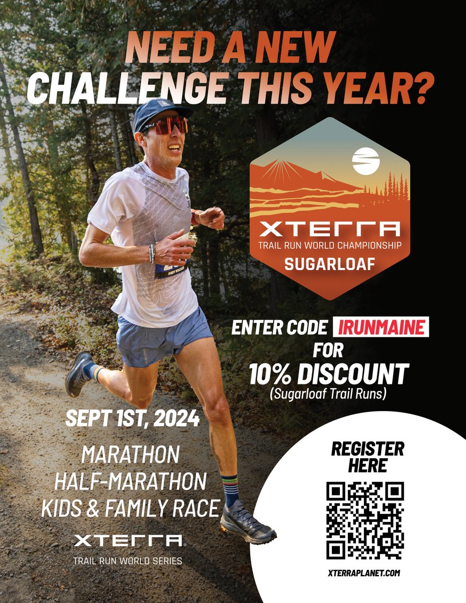 Unleash your inner adventurer at the <a href="/xterratrailrun/">XTERRA Trail Runs</a> festival August 31–September 1 at <a href="/SugarloafMaine/">Sugarloaf Mountain</a>! Live music, delicious food, and activities for the whole family. Sign up now and discover the fun. Use code IRUNMAINE for 10% off your registration!

xterraplanet.com/event/xterra-t…