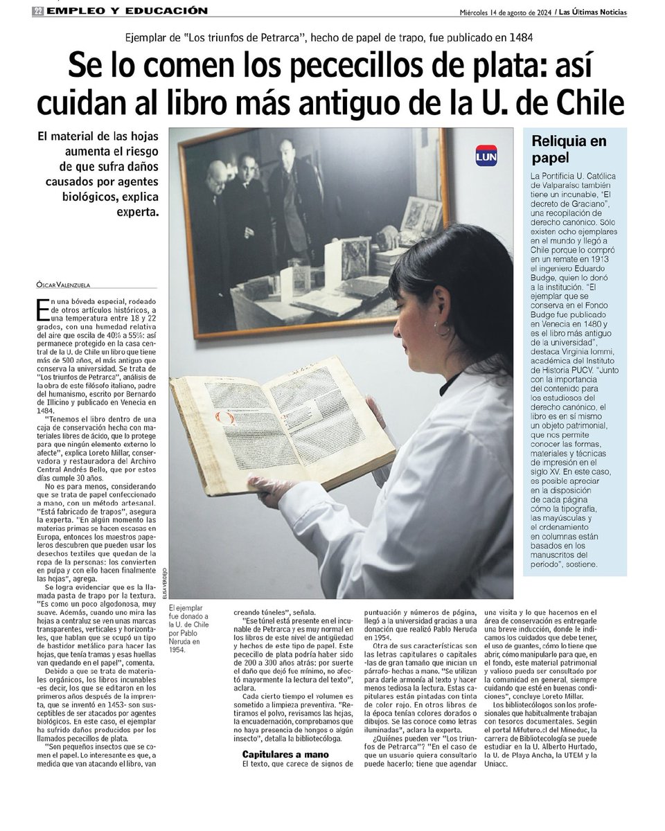 📜En el 30° <a href="/Archivo_Bello/">Archivo Central Andrés Bello</a>, destacamos la nota realizada por @lungram.

"Tenemos el libro dentro de una caja de conservación hecha con materiales libres de ácido, que lo protege" Loreto Millar, Coordinadora del Área de Conservación del <a href="/Archivo_Bello/">Archivo Central Andrés Bello</a> 

➡️lun.com/Pages/NewsDeta…