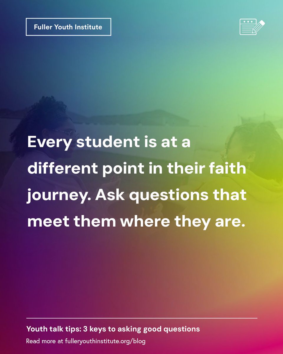 fullerFYI's tweet photo. What if asking the question is the win? Don’t sweat the answers (or even the silence) you might get. You’re doing faithful work by asking questions in the first place. https://t.co/vP9F3iUr5J
#YouthMinistry #OpenDialogue #FaithDevelopment https://t.co/eTVts8xpxk