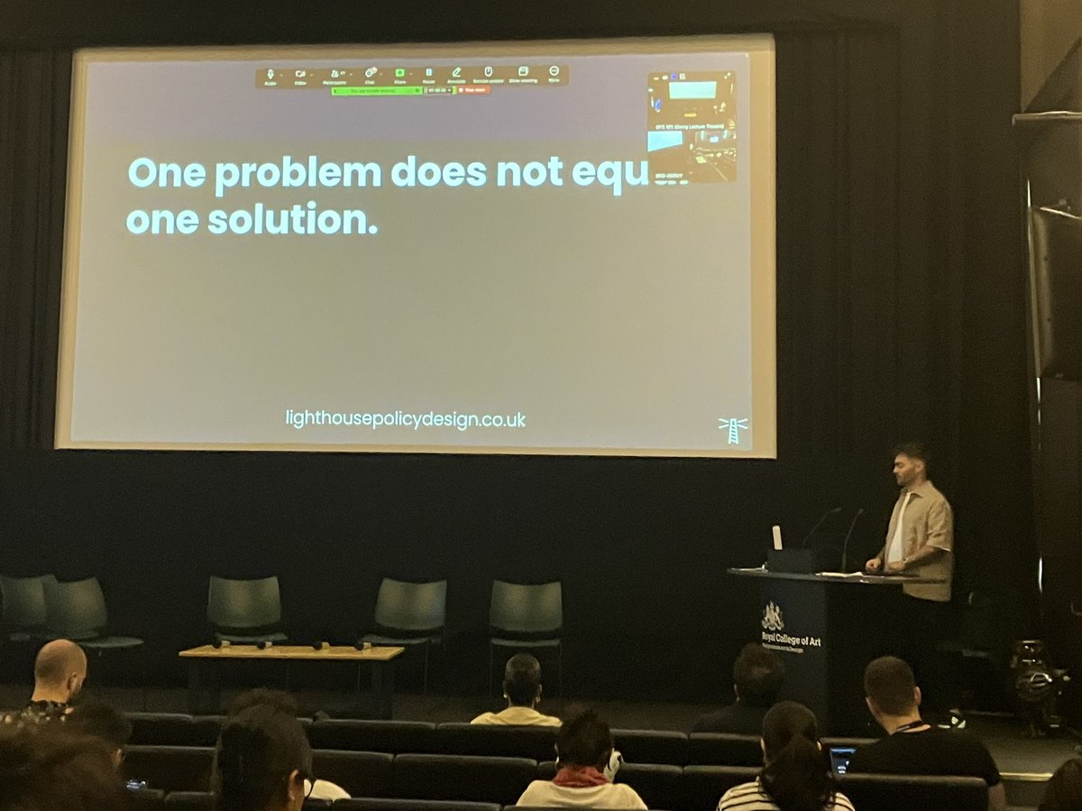 "In any complex emergent system, one problem does not equal one solution." 
#complexity #servicedesign

Such a clear and critical point about how change happens, from <a href="/LighthouseUCPD/">Lighthouse Policy Design</a> at the <a href="/RCA_SD/">RCA Service Design</a> seminar on public policy design today.
