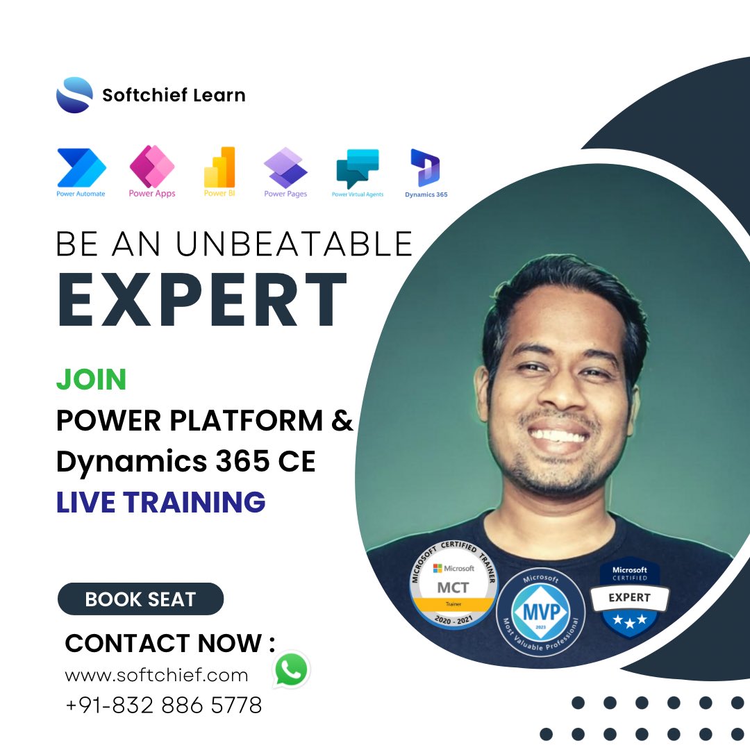 *Seat Booking Started* 
*Don’t Miss This Chance*
Course : Power Platform and Dynamics 365 CE 
Level  : Basic to Advanced
Duration : 90 Days Daily 1 hours Schedule: Mon-Fri 7am to 8:00am India time
discounted price is  70k INR ONLY

Book seat here : 
wa.me/+918328865778?…