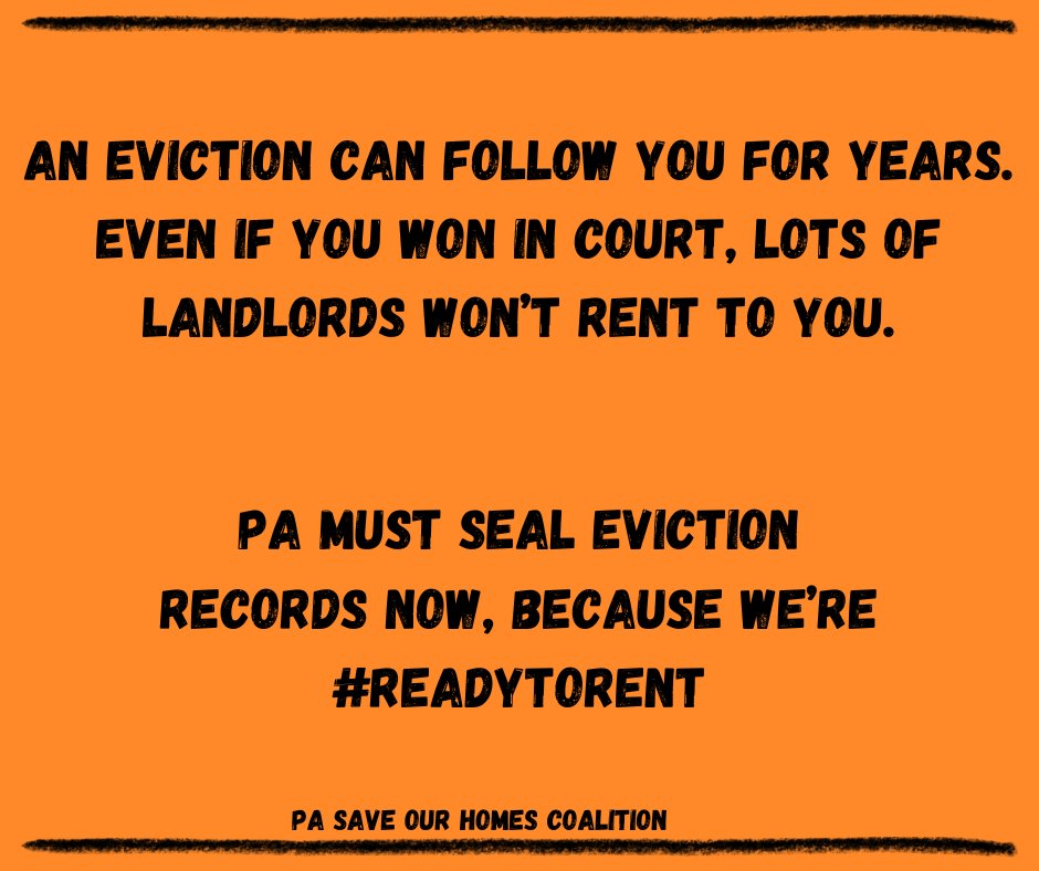 Landlords filed 114,000 evictions in PA last year.  Regardless of the outcome, those eviction records will always be visible, unfairly harming tenants who are searching for housing.
Sign our petition demanding records get sealed, because we're #ReadytoRent tinyurl.com/32bbwrux