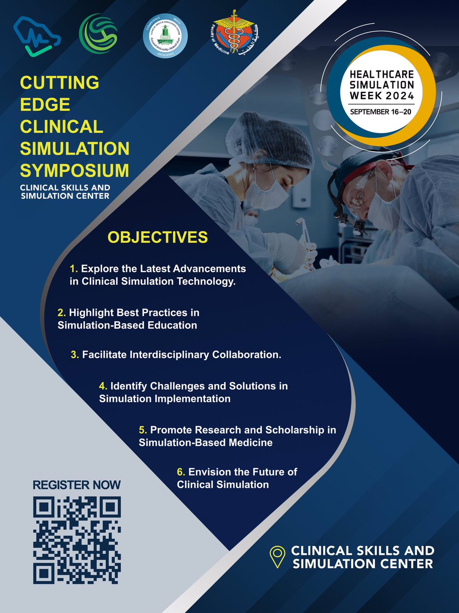 🔜 يسر #مركز_المهارات_والمحاكاة_السريرية دعوتكم للتسجيل في ملتقى المحاكاة الصحية ( Cutting edge clinical simulation symposium )  بالتزامن مع أسبوع المحاكاة الصحية الدولي والذي سيقام في الفترة 16-20 سبتمبر القادم وذلك في #جامعة_الملك_عبدالعزيز .

#Simulation 
#hcsimweek24