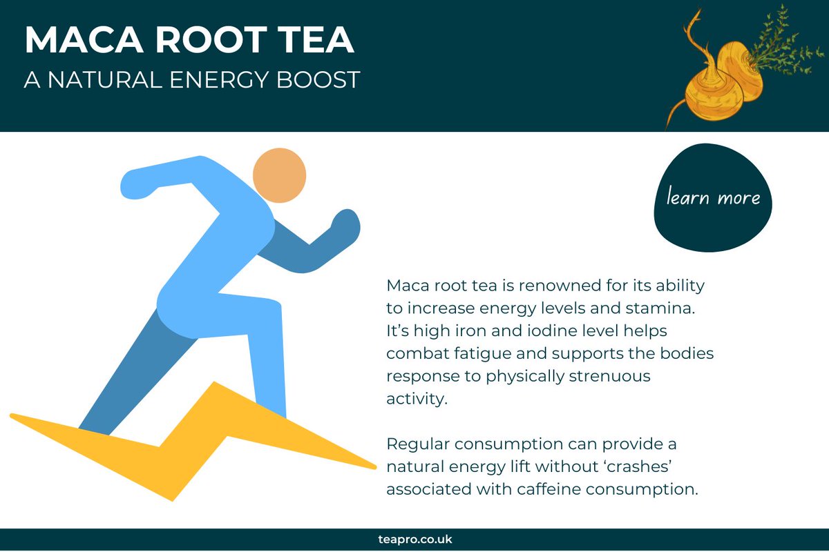Maca root is the ideal way to get an energy boost without the drawbacks of ‘caffeine crashes’. In 2020, whilst tested on high performance athletes, a significant increase in performance output was seen after maca root consumption. Try for yourself.
teapro.co.uk/product/maca-r…