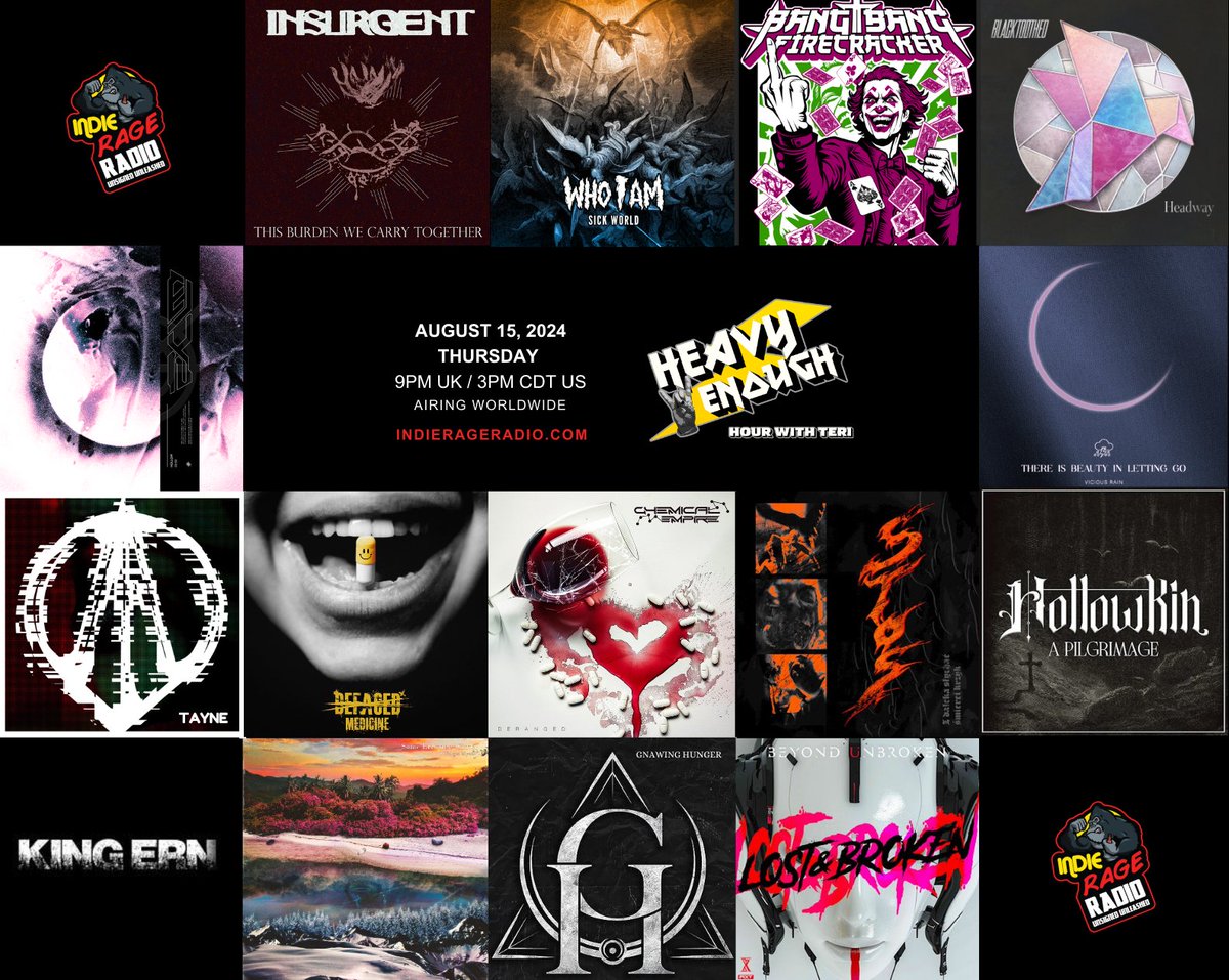 MusicMattersTee's tweet photo. Thursday 9pmBST Tune in @IndieRageRadio
🔊https://t.co/fbYDNfmOd7
#HeavyEnough play the brilliant new music from-
#Defaced @ChemicalEmpire_ #Hamulec @HollowKin_ @beyondunbroken @i_forgetmyself @Gnawinghunger2 #KingErn
ℹ️ https://t.co/ivr7EnJJPf
#NewMusicAlert #ListenHere https://t.co/xwAvKiVAkD