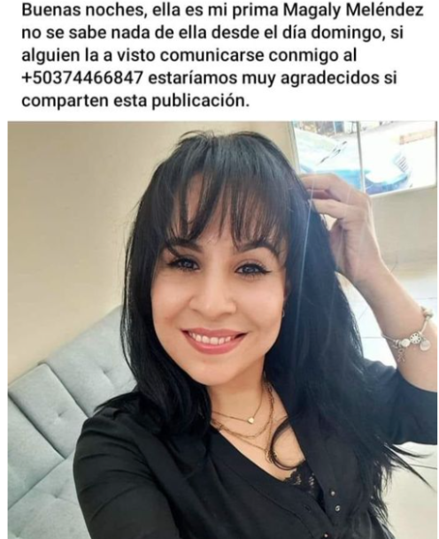 #Nacionales DESAPARECIDOS.  Familiares reportaron la desaparición de Magaly Meléndez y Manuel Reyes, durante el fin de semana pasado; ambos en el distrito de Comacarán, San Miguel; si alguien tiene  información de ellos, no dude en informarlo a los números en mención. #SanMIguel