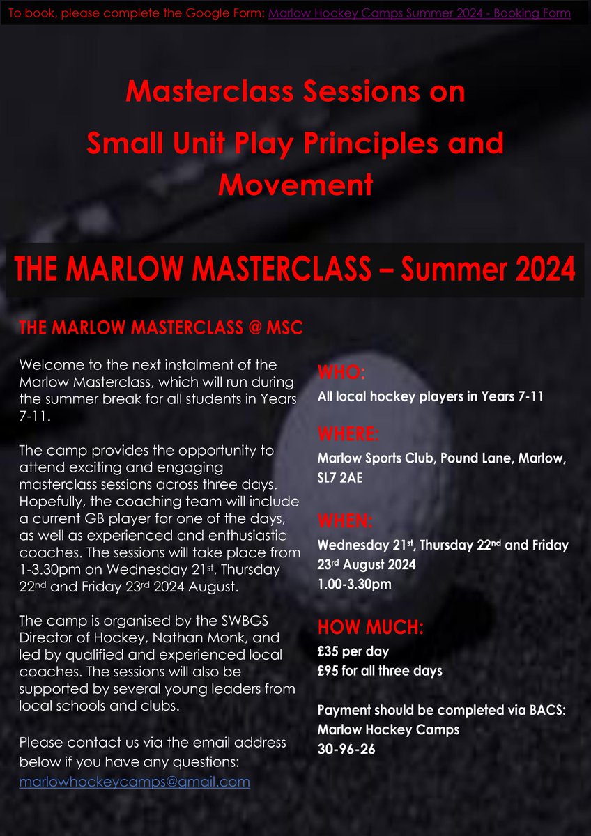 We're very pleased to announce that <a href="/JackTurner_JT/">Jack</a> will be joining the Marlow Masterclass sessions on Weds &amp; Thurs next week.  

It's great to be welcoming Jack to the brand new pitch at MSC from 1-3.30pm on both days.

Please see the flyers below for info on MM and Super Sticks.