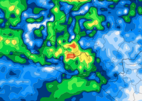 #ClimaSV   Las condiciones termodinámicas para este día se muestran favorables para la ocurrencia de tormentas para tarde y noche, con énfasis al centro y occidente del territorio.