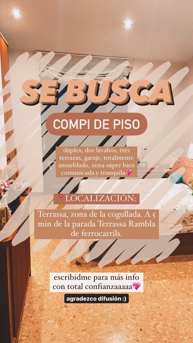 Holaa🙌🏻 Soy Sergi y junto a mi pareja <a href="/keerlyta/">雯雯❤秦皇岛-(外卖|兼职|核酸)青龙满族自治</a> estamos buscando un compi de piso en Terrassa🏠 El piso es un duplex con 2 baños, varias terrazas y muy luminoso☀️ Somos LGBTIQ+ friendly y tenemos una gatita llamada Nami🐈 Cualquier cosa me podeis responder y hablamos!!🙇🏻‍♂️