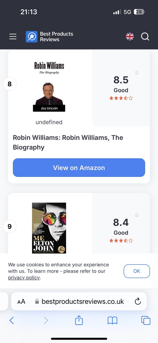 Doing a search of Robin Williams biographies my rating and at 9 is Elton John, can’t help but think he’d have a little giggle at that 😂