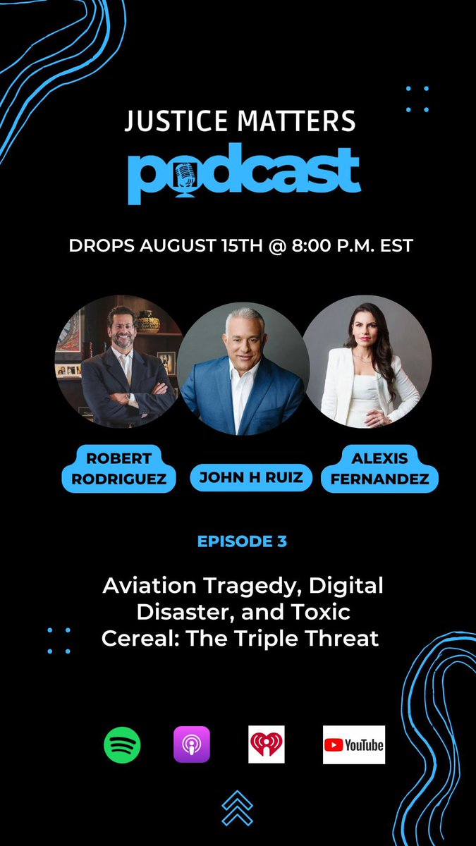 🎙️ On Justice Matters, attorneys John H. Ruiz, Alexis Fernandez, and Robert Rodriguez discuss the CrowdStrike outage, the deadly plane crash in São Paulo, and the lawsuit against Cocoa Puffs for high levels of lead.

To stream the full Justice Matters podcast, visit: Apple
