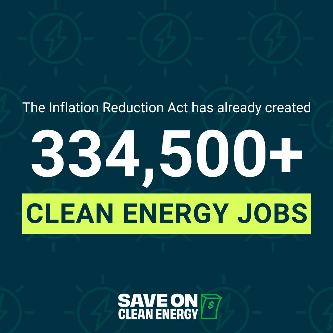 Since the Inflation Reduction Act was passed two years ago, companies have announced more than 334,000 new clean energy jobs 🤯🎉 The #CleanEnergyEconomy is booming! #SaveOnCleanEnergy