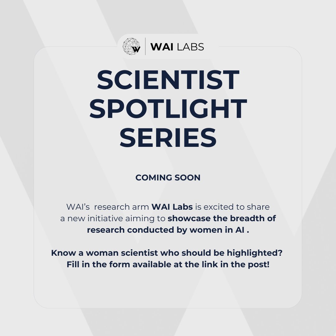 Women in AI is launching the “Scientist Spotlight Series”, we aim to showcase women scientists in AI and related fields!
To be part of this series, fill out this form : forms.gle/nrqUNVVpPFXMvL…
We will post these collected profiles here starting next month!
#womeninai #ai