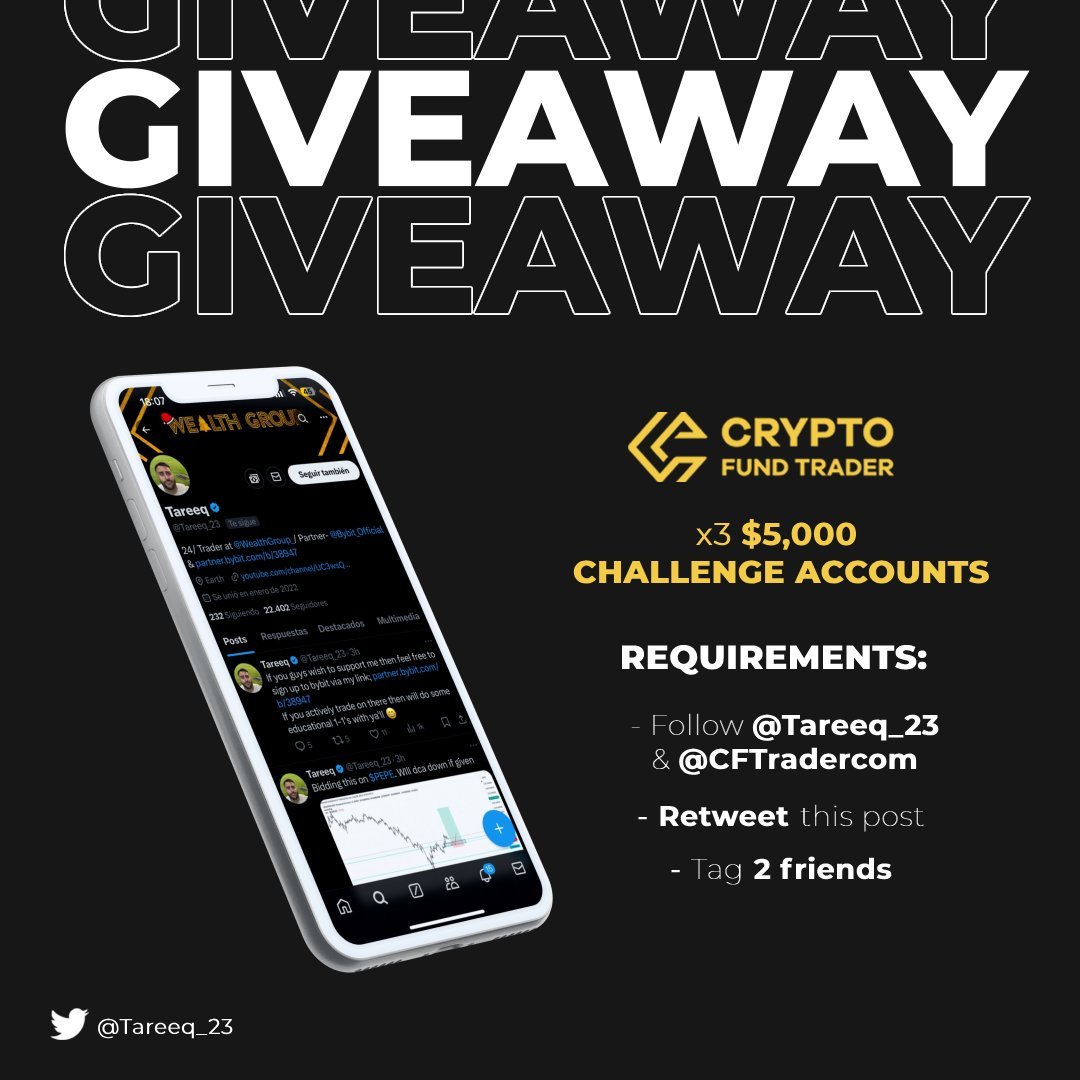Tareeq_23's tweet photo. 🎉GIVEAWAY🎉

@CFTradercom and myself are giving away 3x5000 challenge accounts 😄

Rules;
-Must be following @Tareeq_23 and @CFTradercom 
-Like and retweet
-Tag 2 friends in the comments
Good luck all, winners announced EOW https://t.co/evrgFUNb4R