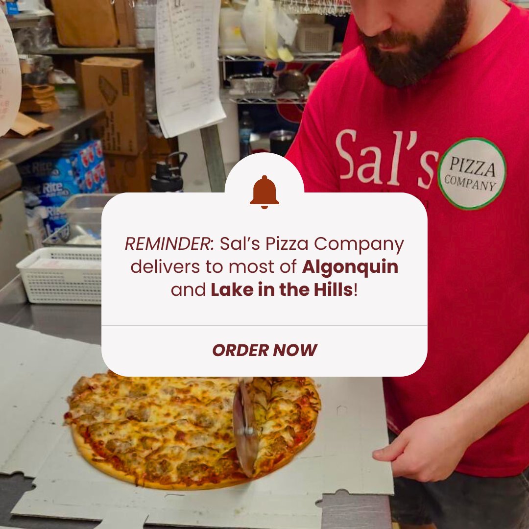 SalsPizzaCo's tweet photo. Hungry? Call 847-658-7272 to order your pizza now! We deliver hot and fresh to most of Algonquin and Lake in the Hills 🚗🍕 https://t.co/uZlIKRZAmW