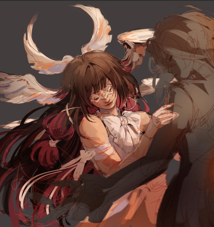 WORK IN PROGRESS of Columbina and Arlecchino. I like making columbina's wings more dramatic but i need to shrink her hair, it's a bit too big haha

I feel obliged to post more now <a href="/honifruit/">🍎 honi</a> ARE YOU HAPPY?!/j