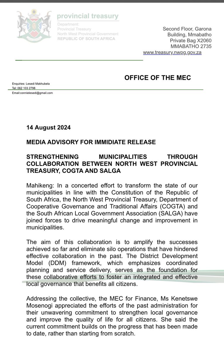 NWPTreasury's tweet photo. MEDIA  ADVISORY FOR IMMEDIATE RELEASE https://t.co/HMdNp2v0MF