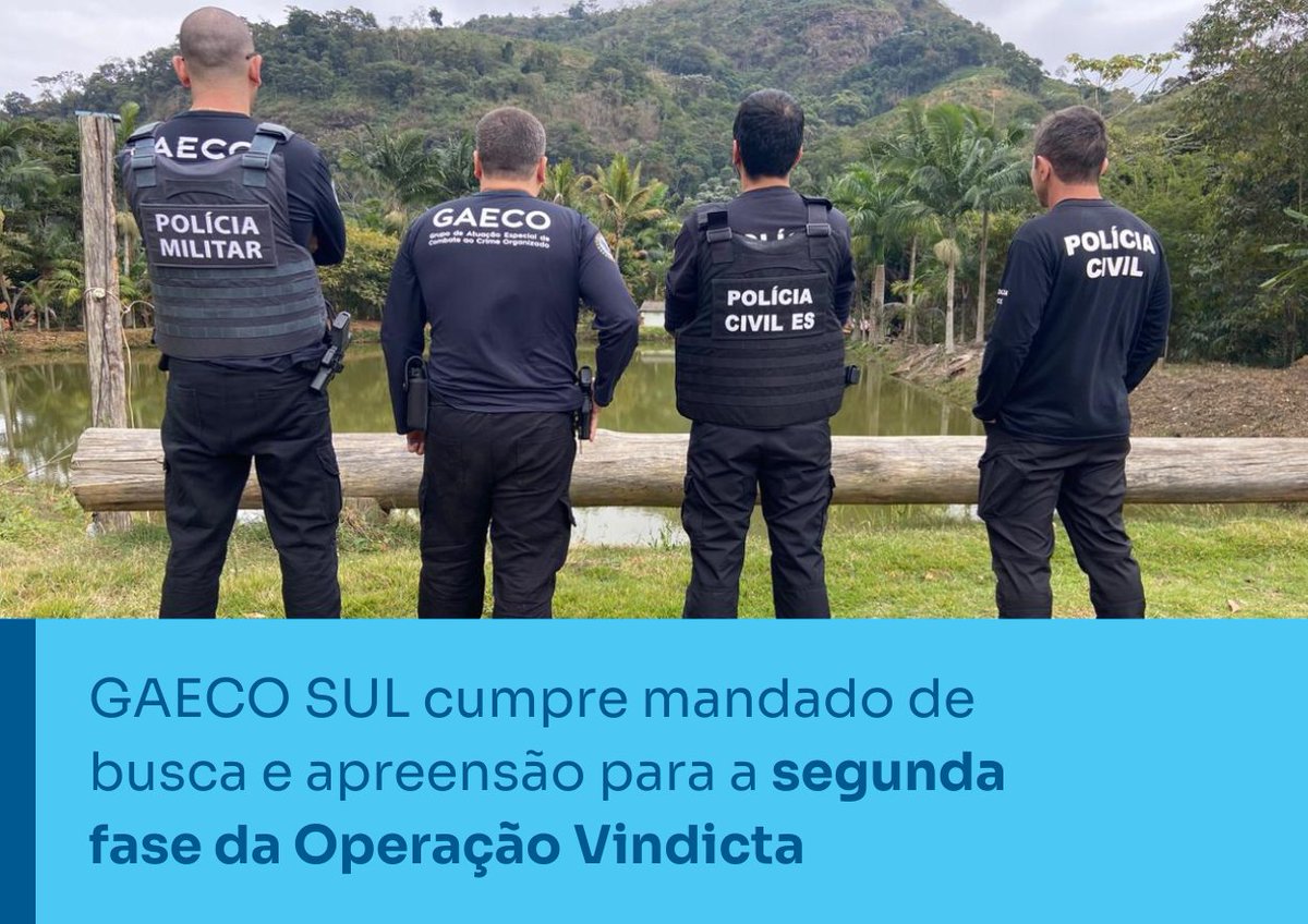 🚔 O MPES, por meio do GAECO SUL, em conjunto com a Polícia Civil e a PM, cumpriu um mandado de busca e apreensão em Iúna na 2ª fase da “Operação Vindicta”, investigando tentativa de homicídio.