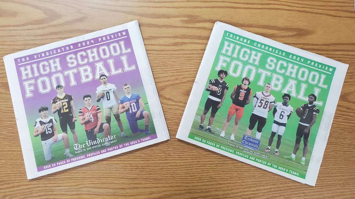 TribChronSports's tweet photo. 🚨 INCOMING! 🚨

Our annual high school football preview tabs are set to release this weekend!

Pick up a copy of this weekend's edition of the Tribune Chronicle or Vindicator for more than 100 combined pages of previews, photos &amp; team info for every team in the Mahoning Valley! https://t.co/zcWh4P7tKh