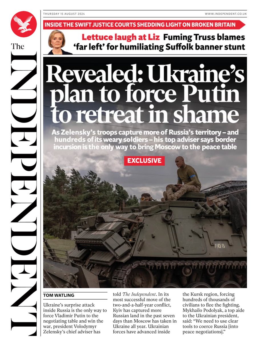 Alastair Jamieson (@alastairjam) on Twitter photo Out front page tomorrow <a href="/Independent/">The Independent</a>
Exclusive by <a href="/TomAWatling/">Tom Watling</a>: Ukraine reveals military plan to force Putin to retreat in shame
#tomorrowspaperstoday Out front page tomorrow <a href="/Independent/">The Independent</a>
Exclusive by <a href="/TomAWatling/">Tom Watling</a>: Ukraine reveals military plan to force Putin to retreat in shame
#tomorrowspaperstoday