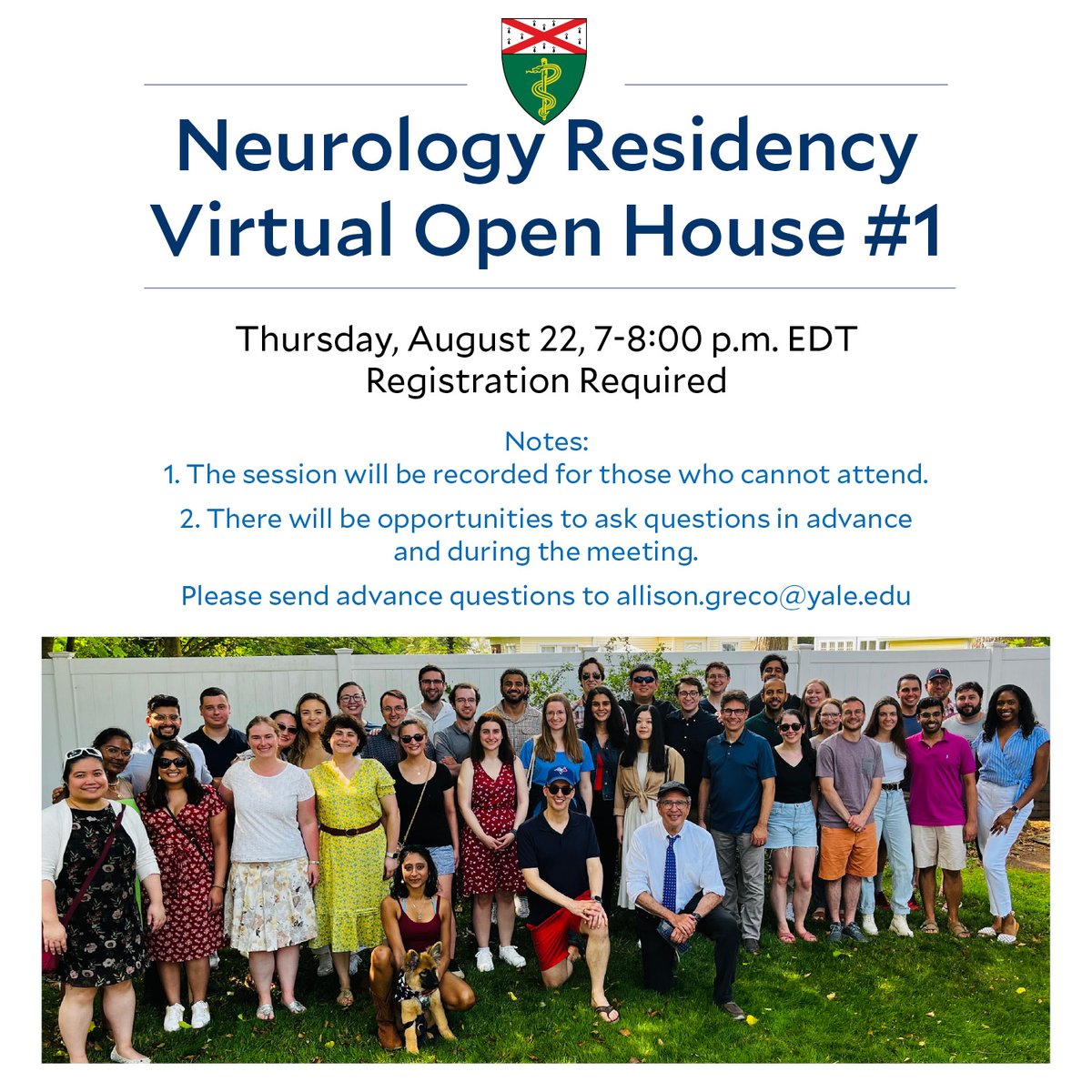 Yale Neurology (@neurologyyale) on Twitter photo If you are a neurology residency candidate, we invite you to our Neurology Residency Virtual Open House #1 on Thursday, August 22, 7 - 8 p.m. EDT! <a href="/yaleneuropd/">Jeremy Moeller</a> <a href="/YaleNeurons/">Yale Neurology Residency</a> @NMatch2025
Registration Required: yale.zoom.us/meeting/regist… If you are a neurology residency candidate, we invite you to our Neurology Residency Virtual Open House #1 on Thursday, August 22, 7 - 8 p.m. EDT! <a href="/yaleneuropd/">Jeremy Moeller</a> <a href="/YaleNeurons/">Yale Neurology Residency</a> @NMatch2025
Registration Required: yale.zoom.us/meeting/regist…