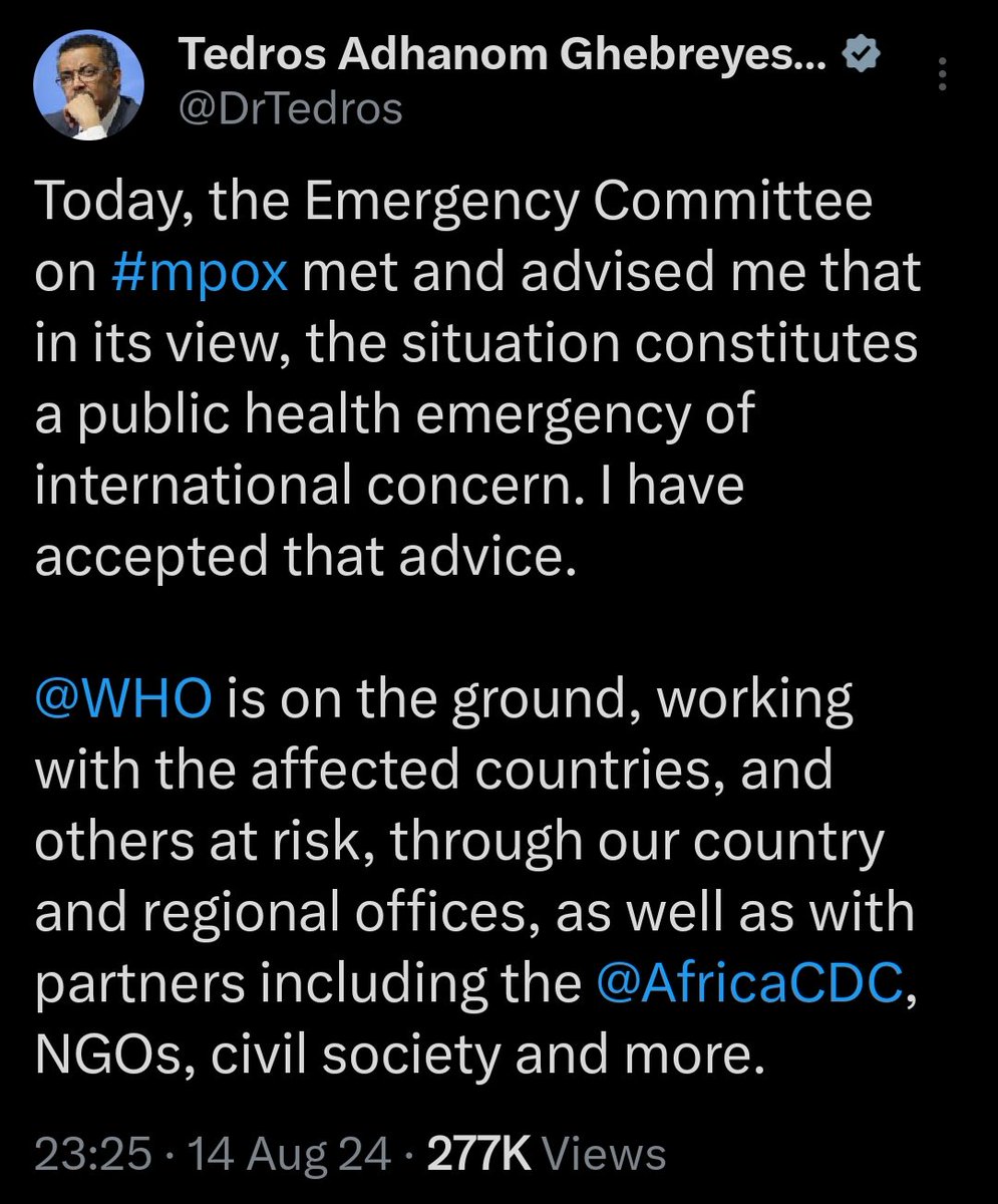 Vinod Scaria (@vinodscaria) on Twitter photo 🚨 <a href="/WHO/">World Health Organization (WHO)</a> declares #Mpox outbreak in Africa a Public Health Emergency of International Concern (PHEIC)
This is the second time #mpox outbreaks are declared a PHEIC in last 3 years. 🚨 <a href="/WHO/">World Health Organization (WHO)</a> declares #Mpox outbreak in Africa a Public Health Emergency of International Concern (PHEIC)
This is the second time #mpox outbreaks are declared a PHEIC in last 3 years.