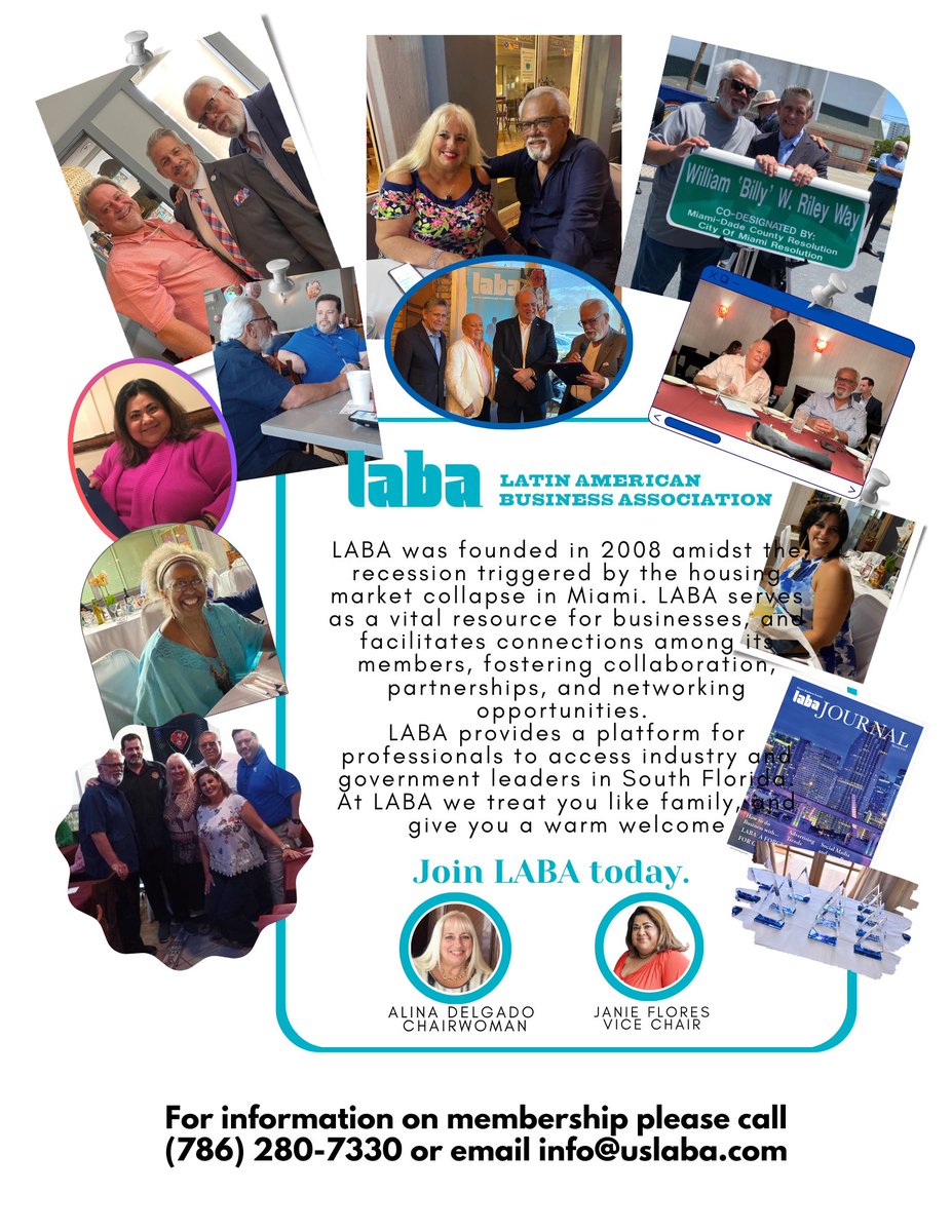 LABA was founded in 2008, and serves as a vital resource for businesses, facilitating connections among its members At LABA we treat you like family and give you a warm welcome

For information on membership please call (786) 280-7330 or email info@uslaba.com