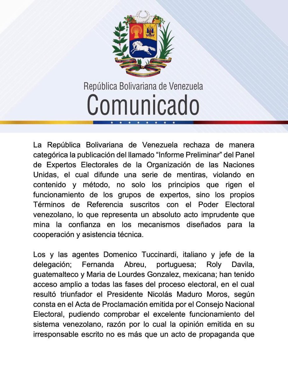 El CNE d Venezuela denunció las mentiras del panel d "expertos" electorales d la ONU. Se suma así a la conjura d la derecha internacional y del Imperio vs la voluntad soberana del pueblo. Son realmente expertos en simulación y cinismo. #ManosFueraDeVenezuela 
#MaduroPresidente