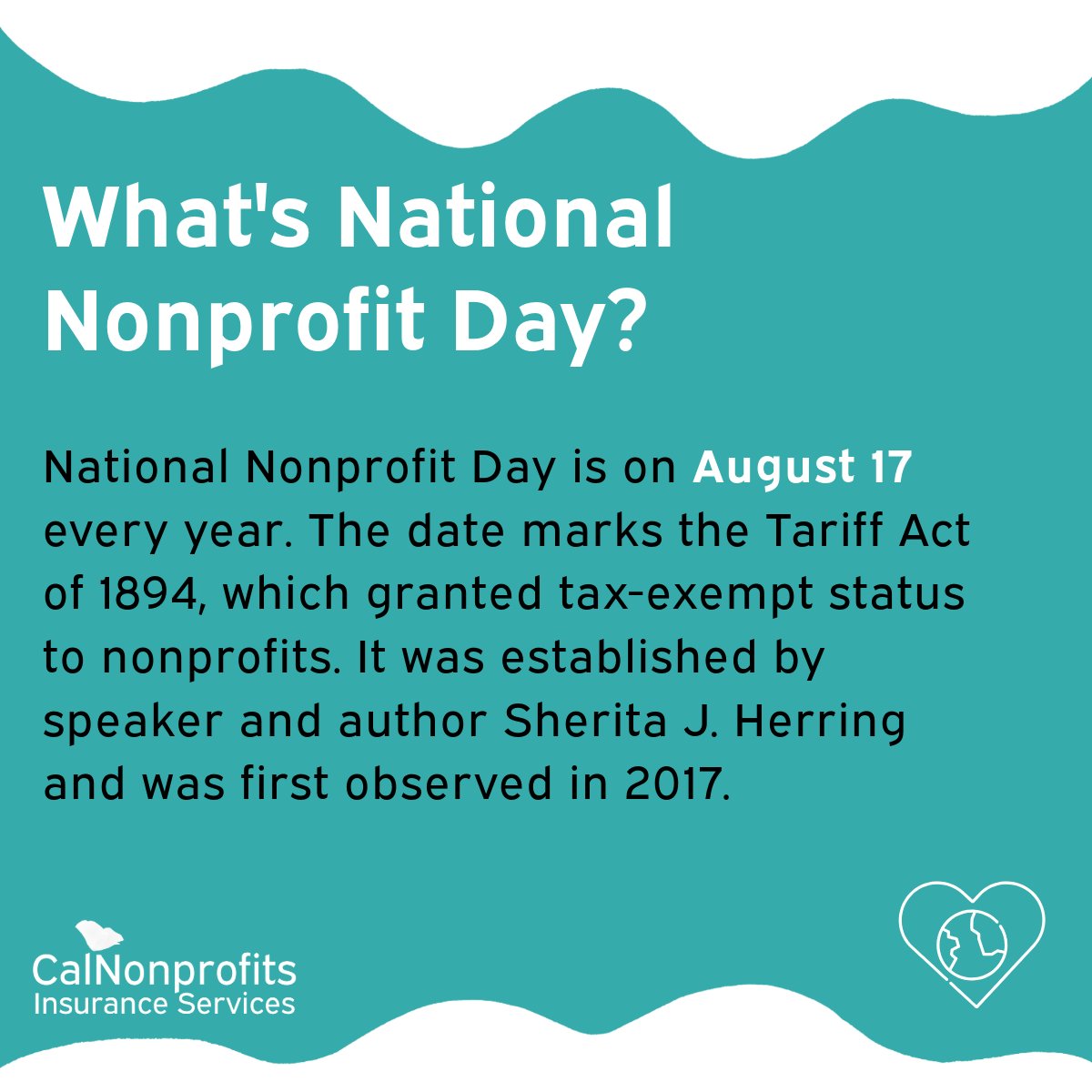 CAnonprofitsIns's tweet photo. This Saturday, August 17 is National Nonprofit Day! 📆

Nonprofit leaders, here are 5 ways you can celebrate and amplify your organization.

#nonprofitday #nationalnonprofitday #nonprofits #calnonprofits #cnis #calnonprofitsinsuranceservices #nonprofitwork https://t.co/aUE9z2C5ON