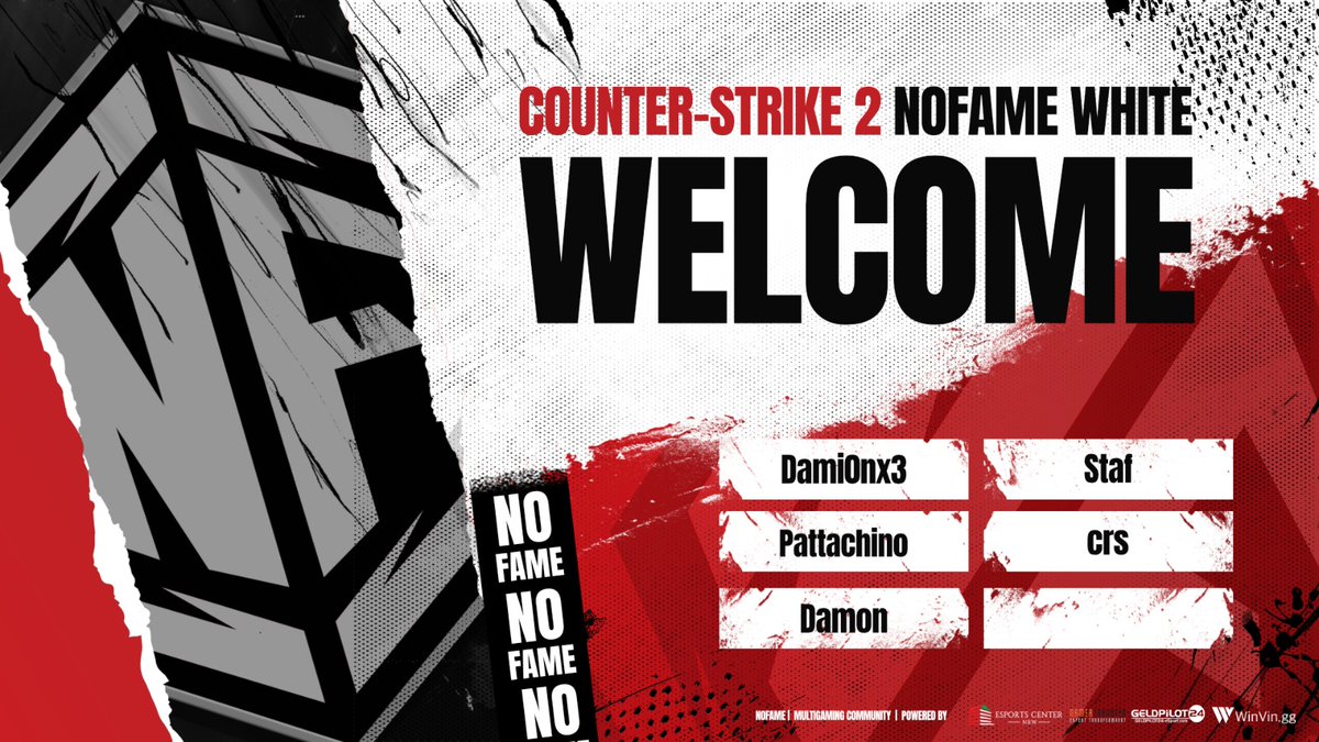 ‼️TEAM ANNOUNCEMENT‼️
Mit einem tosenden Applaus begrüßen wir unser CS2  Team NoFame White. 🤍

Unser Lineup besteht aus:

🇩🇪 <a href="/_crsCS/">crs</a> (IGL)
🇩🇪 @Pattaknoob (AWP)
🇩🇪 <a href="/Dami0nx3/">Dami0nx3</a> (Rifle)
🇩🇪 <a href="/Eric_STAF/">Eric</a> (Rifle)
🇦🇹 Damon (Rifle)

Wir drücken euch die Daumen und wünschen euch viel Spaß