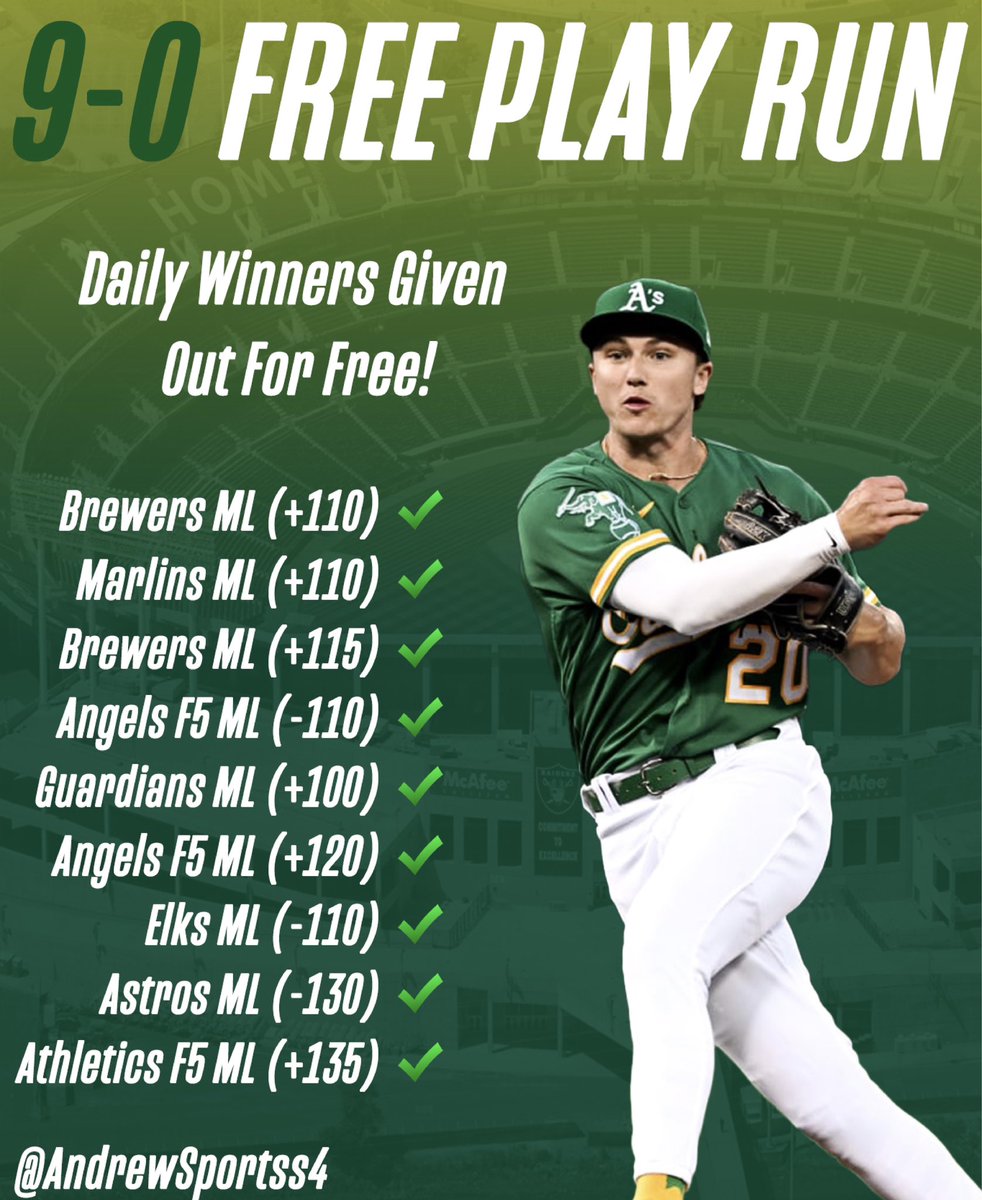 AndrewSportss4's tweet image. 9-0 FREE PLAY RUN! 🍀

Going for 10 straight winners today 🤫

• Free daily selections ✅
• No plays over (-140) ✅
• Underdogs 🐶 ✅

ALL RTs will get early access sent directly through DM! ❤️