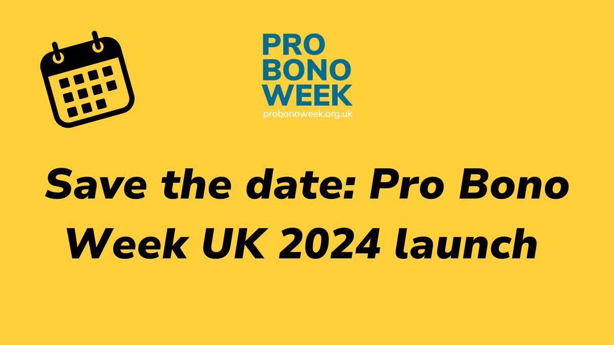 📅 Save the date: Pro Bono Week UK 2024 launch 
 
We’re launching #ProBonoWeek 4-8 November with an evening panel event at <a href="/NLawGlobal/">Norton Rose Fulbright</a>  on Monday 4 November.

#WeDoProBono #AccessToJustice (1/2)