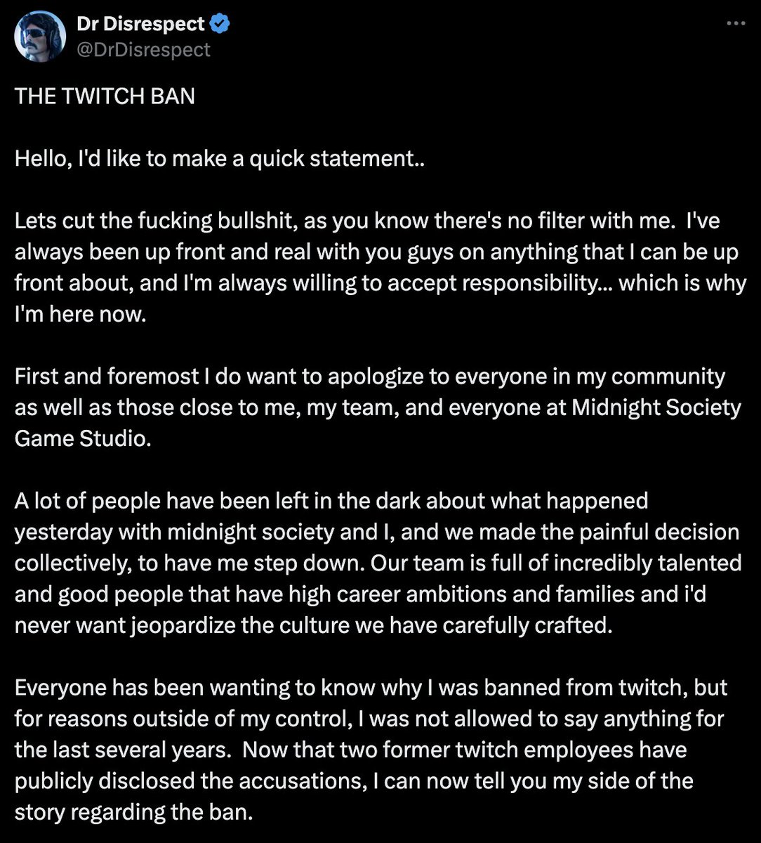 realBasedSchizo's tweet image. Lmao Dr. Disrespect deleted his post where he admits to having inappropriate talks with a minor. 
@DrDisrespect

#DrDisRespect #PDFfile #NeverForget