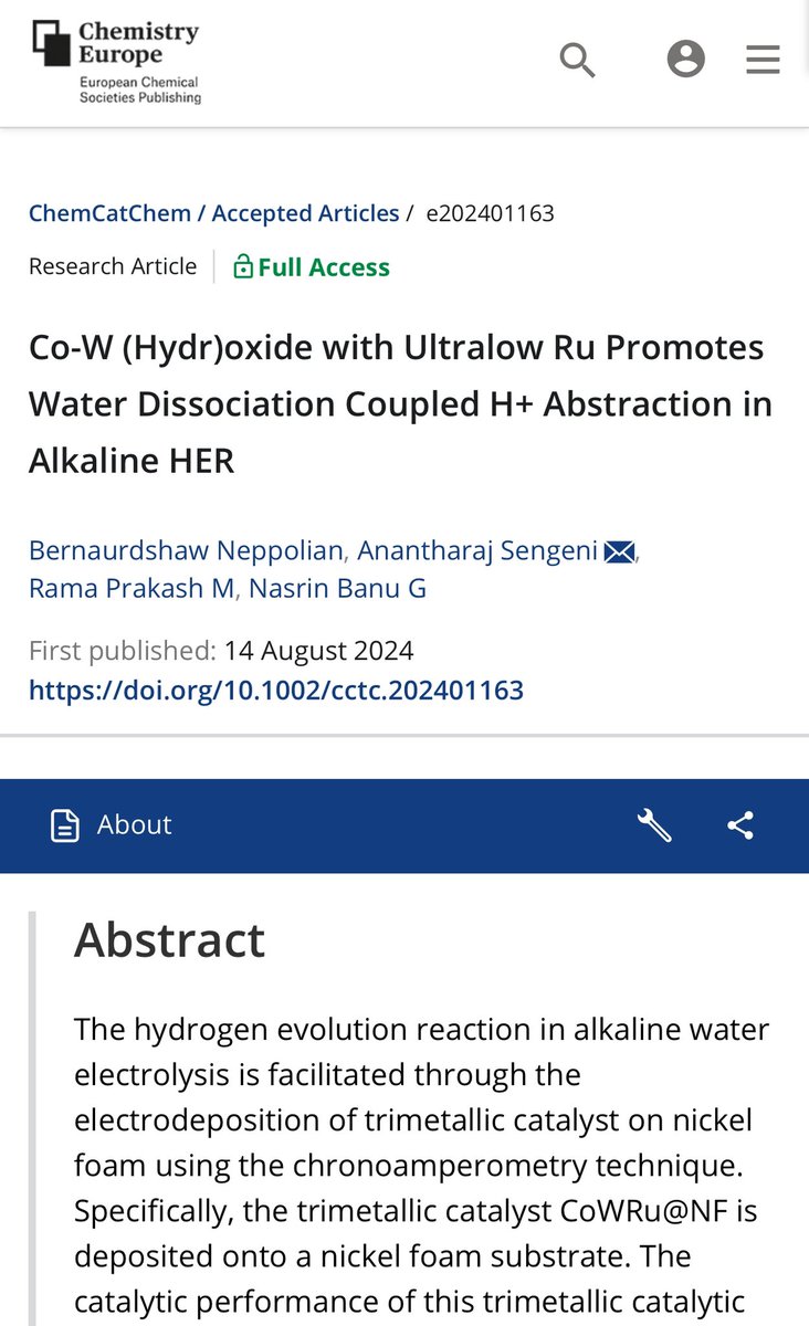 We're diving deep into trimetallic systems for alkaline HER with our latest self-supported catalyst!

Kudos to Dr. Rama Prakash who overcame the issue of non-compatibility these metals by a brilliant electrodeposition bath composition!

More at doi.org/10.1002/cctc.2…!