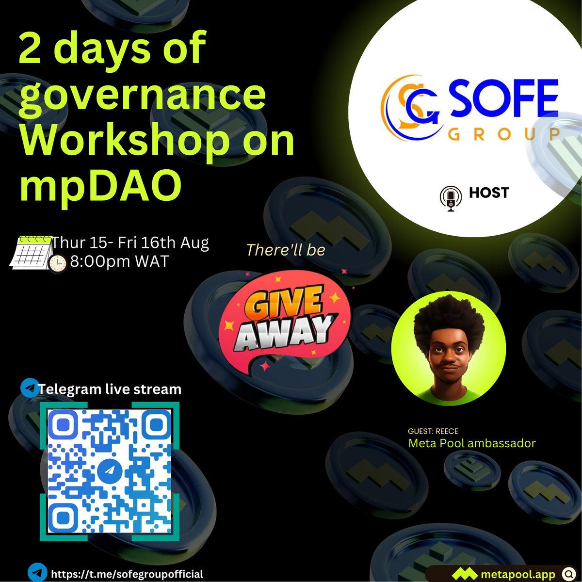 don_zee10's tweet photo. In light to the ongoing #mpDAO round 8 program, & also being among the whitelisted proposal.
Come join us tomorrow Thur & Fri at @sofegroup TG, as we enlighten ourselves on the the core fundamentals behind @meta_pool's multi-chain governance system.
#Web3 #Blockchain #Degens https://t.co/yciYLGmtaq