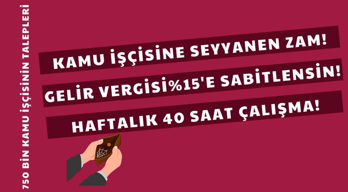 750 bin kamu işçisi diyor ki!
 <a href="/turkiskonf/">TÜRK-İŞ</a> <a href="/hakiskonf/">HAKİŞ KONFEDERASYONU</a> <a href="/diskinsesi/">DİSK</a> eylemde!
Kamu  işçilerine verilmeyen  12 bin TL seyyanen zam ve
 %49.5 yerine verilen % 32.75 arasındaki farkı hemen verin!
30 yıllık kamu işçisi 30 bin TL ile nasıl geçinecek?
Kamu işçisi çok mağdur!
Sesini duyun!