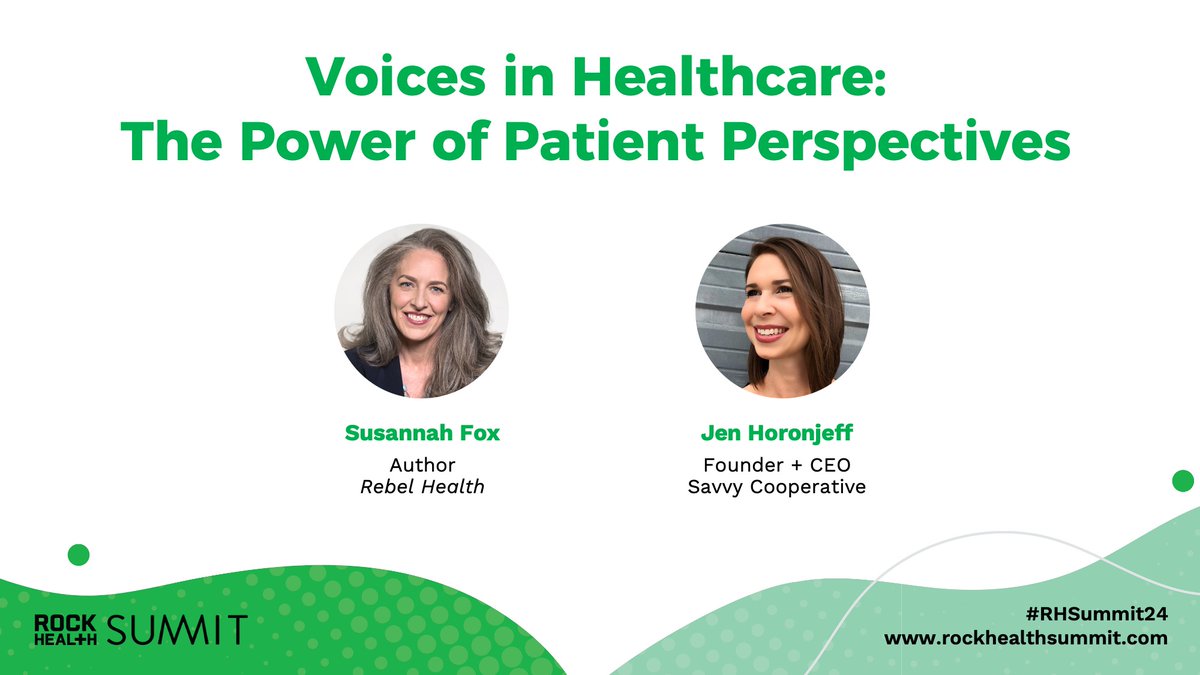 Rock Health (@rock_health) on Twitter photo The third installment of the Rock Health Summit Virtual Series, Voices in Healthcare: The Power of Patient Perspectives, features author, strategist, and former CTO of HHS, <a href="/SusannahFox/">Susannah Fox</a>, and patient-advocate and CEO + Founder of <a href="/savvy_coop/">Savvy Cooperative | #AskPatients</a>, <a href="/jhoronjeff/">💬Jen Horonjeff | #askpatients</a>. youtu.be/WP-yRkgXrH8 The third installment of the Rock Health Summit Virtual Series, Voices in Healthcare: The Power of Patient Perspectives, features author, strategist, and former CTO of HHS, <a href="/SusannahFox/">Susannah Fox</a>, and patient-advocate and CEO + Founder of <a href="/savvy_coop/">Savvy Cooperative | #AskPatients</a>, <a href="/jhoronjeff/">💬Jen Horonjeff | #askpatients</a>. youtu.be/WP-yRkgXrH8