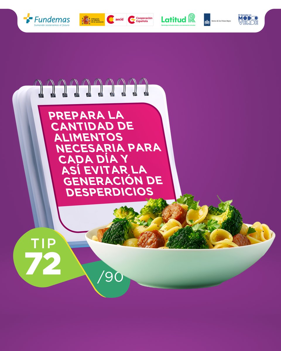 TIP 72 de 90
CONSEJO DEL DÍA:🍗 Cocina la cantidad exacta de comida diaria para conservar la frescura, almacenando los excedentes correctamente.🍽️

#EstoyEnModoVerde #ModoVerde #Sostenibilidad #CambioClimático #ElSalvadorVerde <a href="/FUNDEMAS/">FUNDEMAS</a> <a href="/Latitud_R/">LatitudR</a> <a href="/AECID_es/">AECID</a>