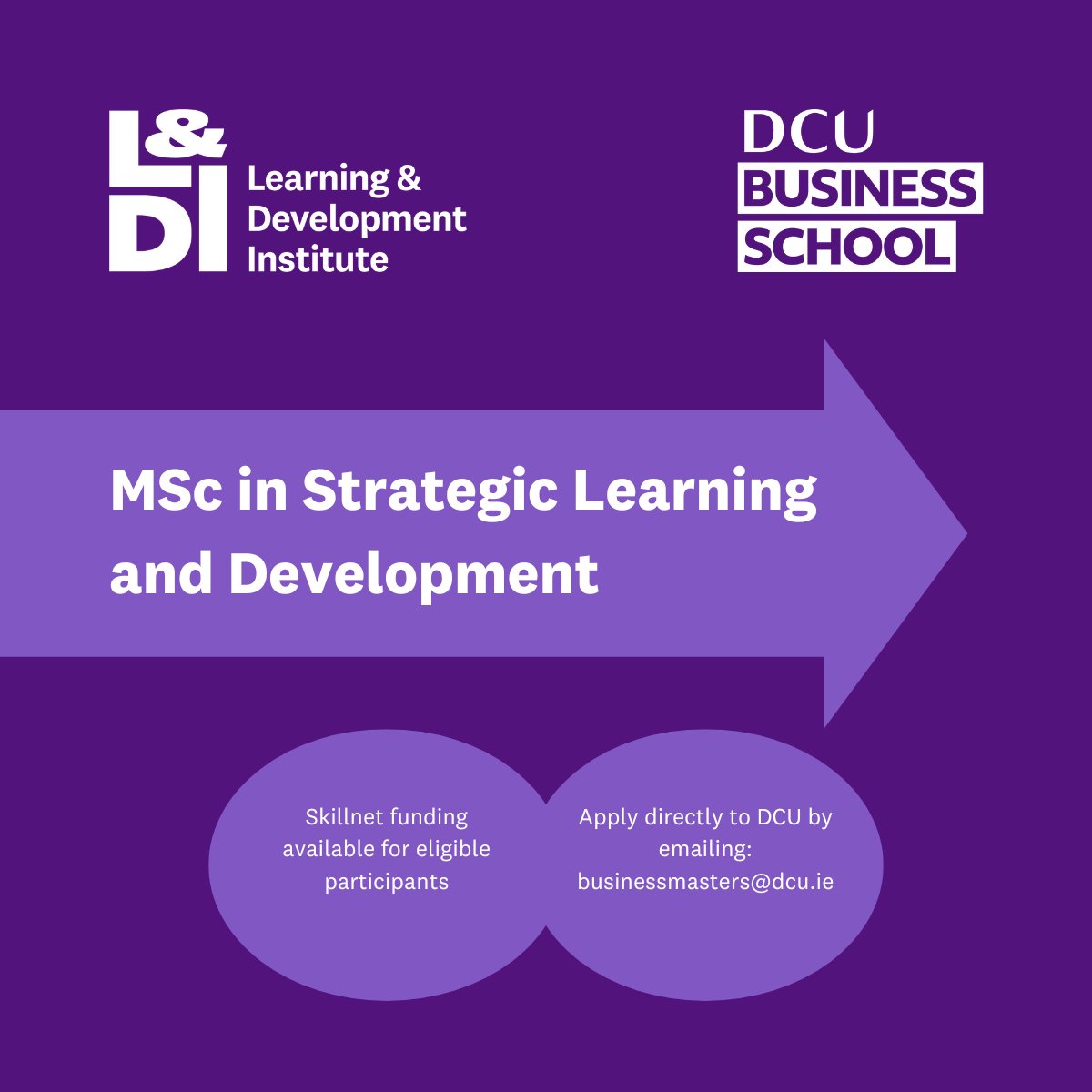 Applications open for MSc in Strategic L&amp;D until August 20th- the only graduate programme of its kind in Ireland: bit.ly/3AgyoS0

20% funding available through L&amp;D Skillnet.

Programme content informed &amp; shaped by the L&amp;D community of tomorrow.
<a href="/BusinessDCU/">DCU Business School</a>