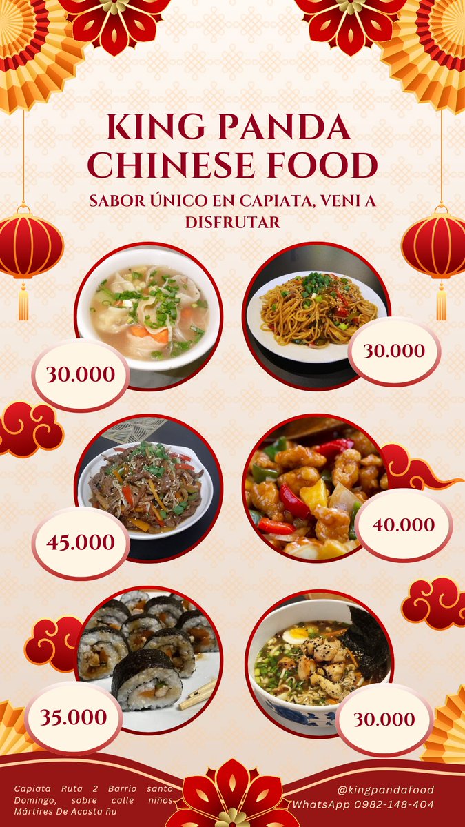 Te esperamos por nuestro local de comida al estilo oriental en la ciudad de Capiata 🥰

King Panda Food
Pedidos al 0982-148-404